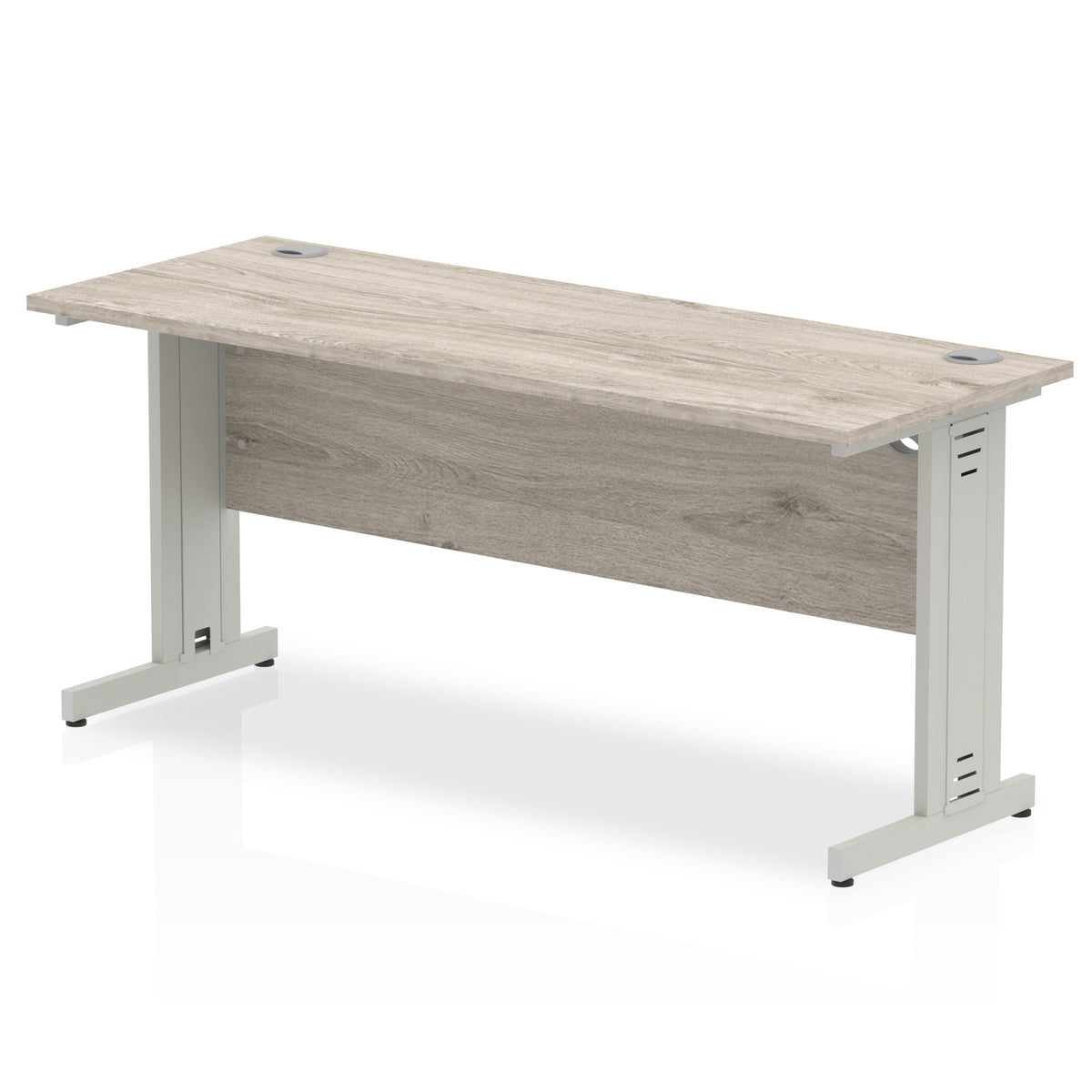 ID Workplace Slimline Cable Managed Desk – 1600mm Grey Oak Silver - Industrious Decor