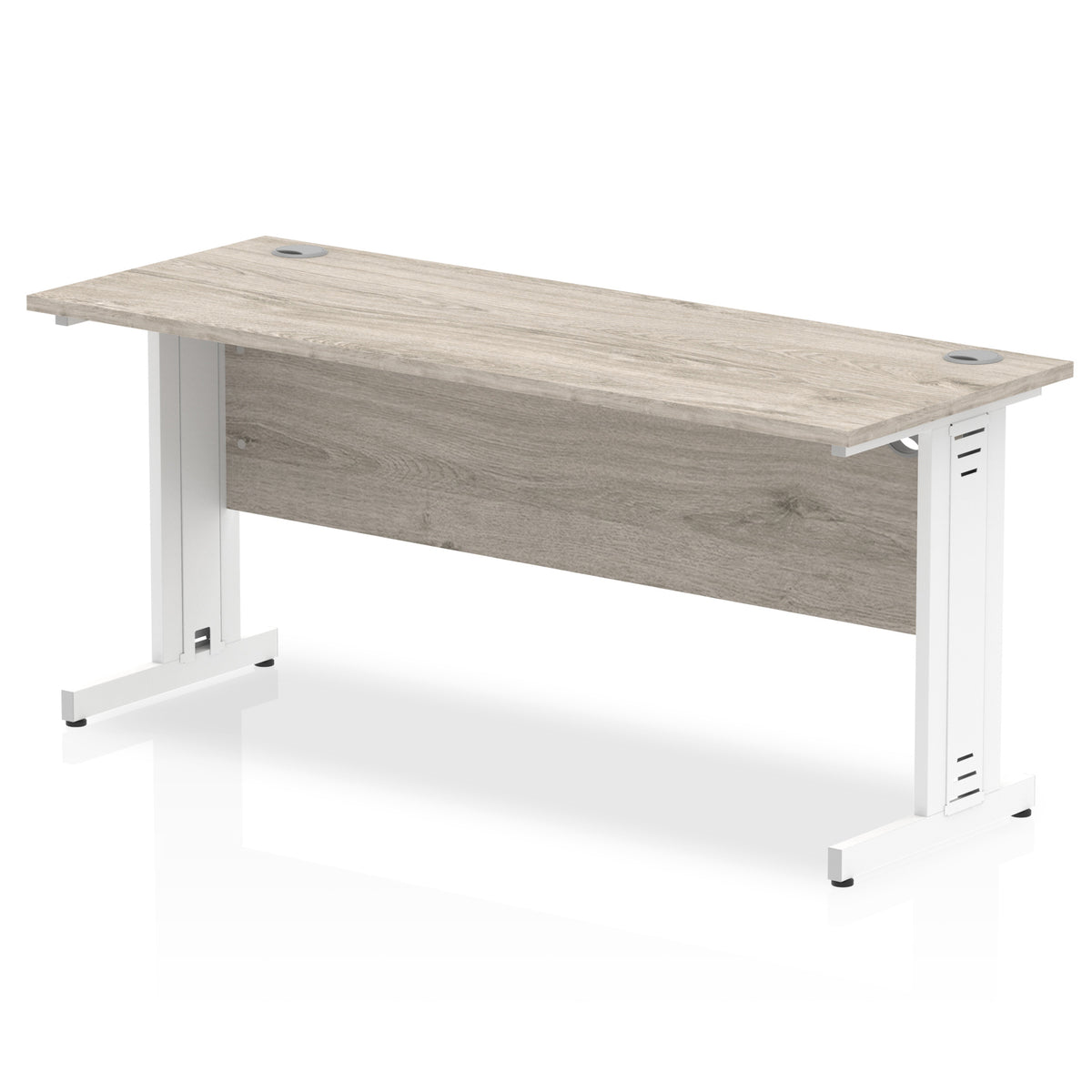 ID Workplace Slimline Cable Managed Desk – 1600mm Grey Oak White - Industrious Decor