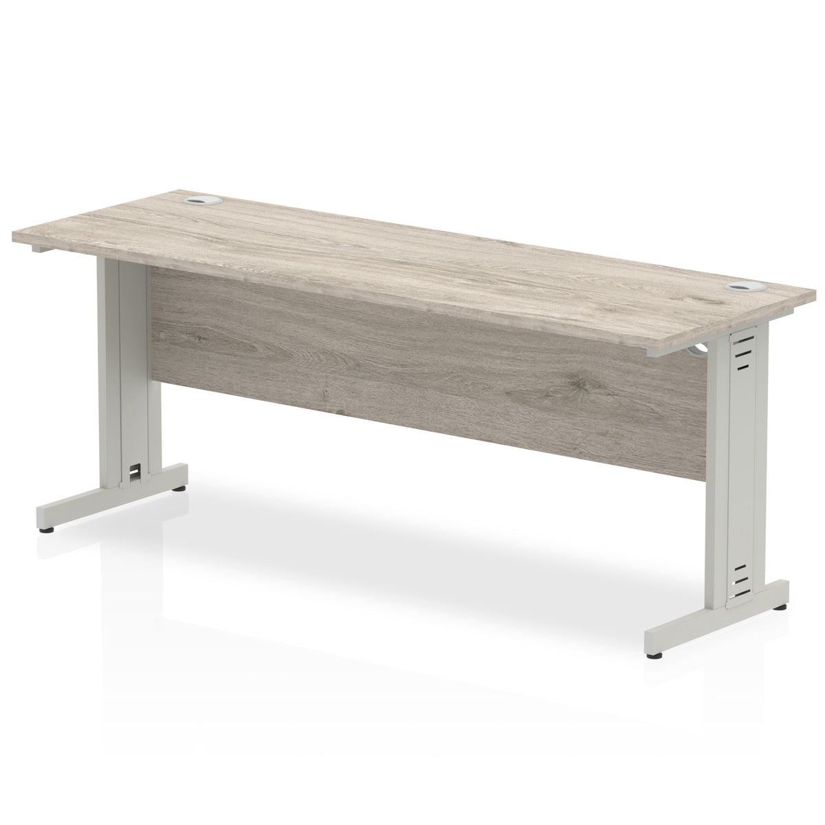 ID Workplace Slimline Cable Managed Desk – 1800mm Grey Oak Silver - Industrious Decor