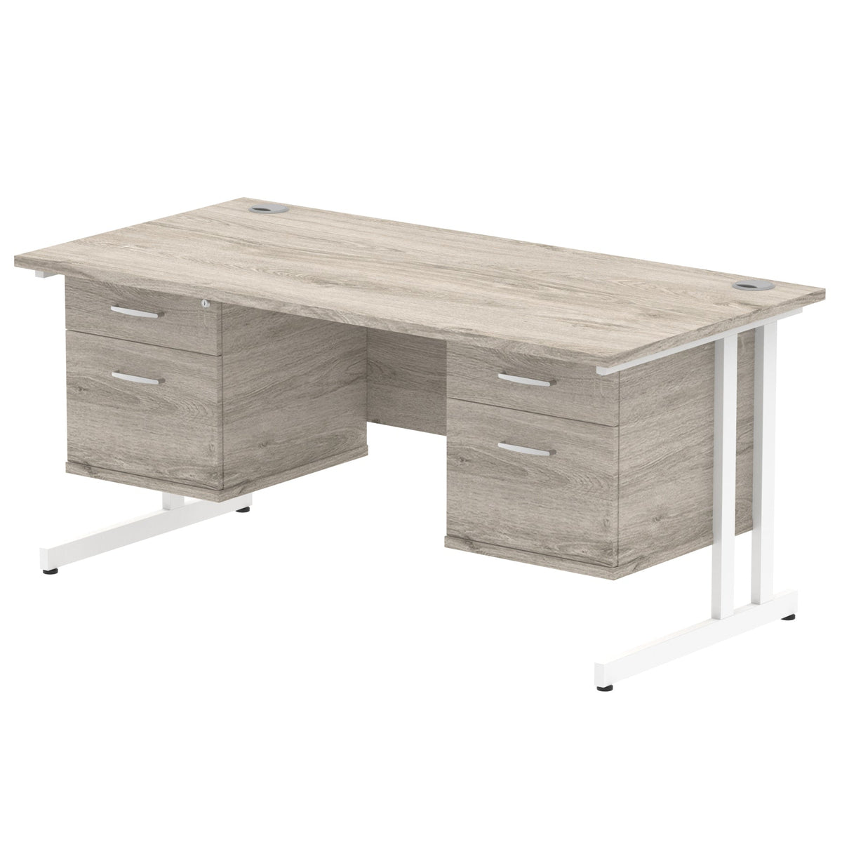 ID Workplace Cantilever Desk with Double 2-Drawer Pedestals Grey Oak White - Industrious Decor