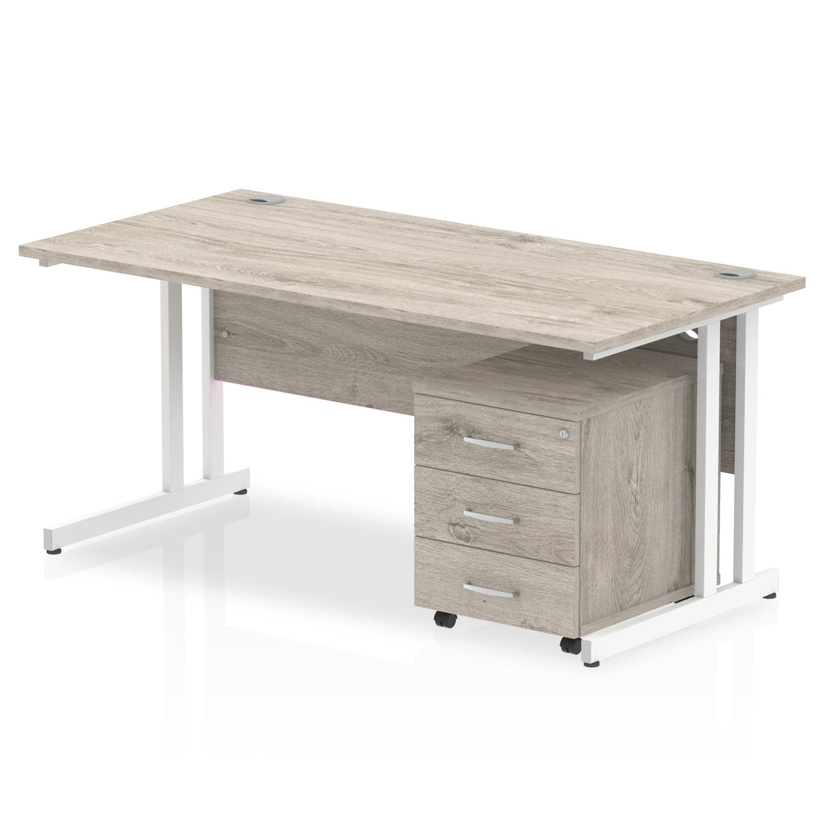 ID Workplace Cantilever Desk with Mobile Pedestal Grey Oak White 3 Drawer Mobile Pedestal - Industrious Decor