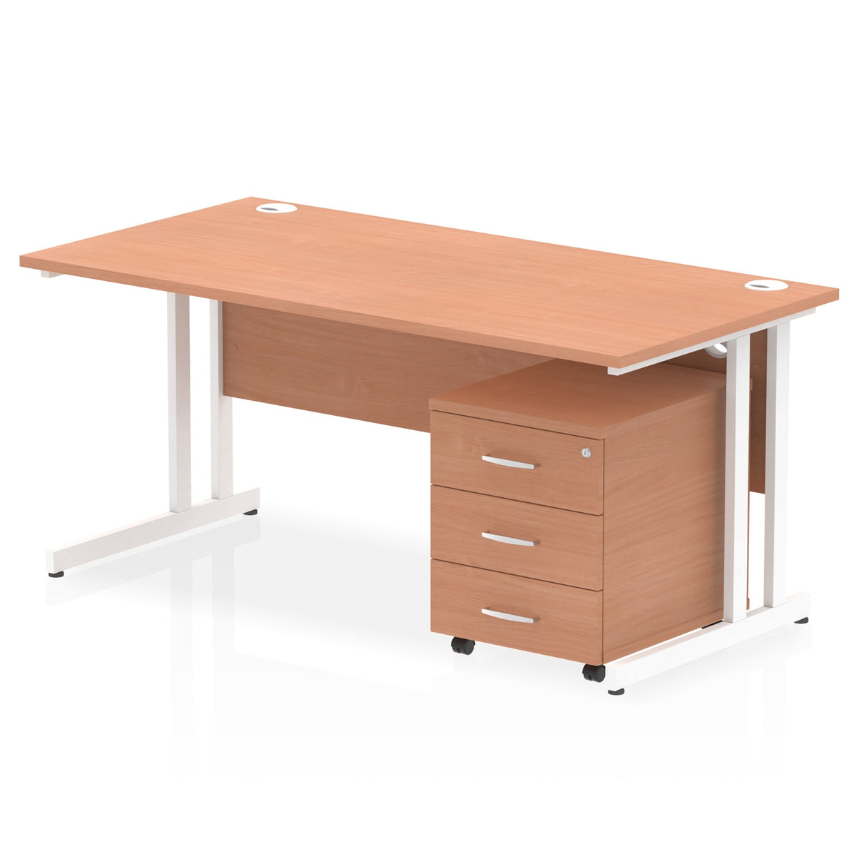ID Workplace Cantilever Desk with Mobile Pedestal Beech White 3 Drawer Mobile Pedestal - Industrious Decor