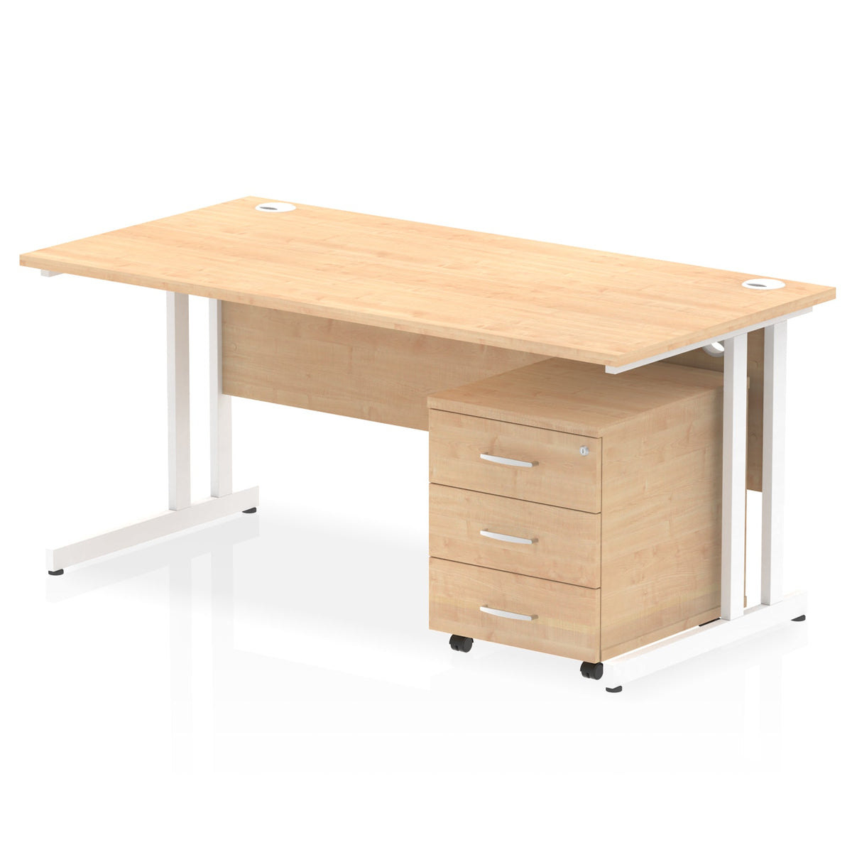 ID Workplace Cantilever Desk with Mobile Pedestal Maple White 3 Drawer Mobile Pedestal - Industrious Decor