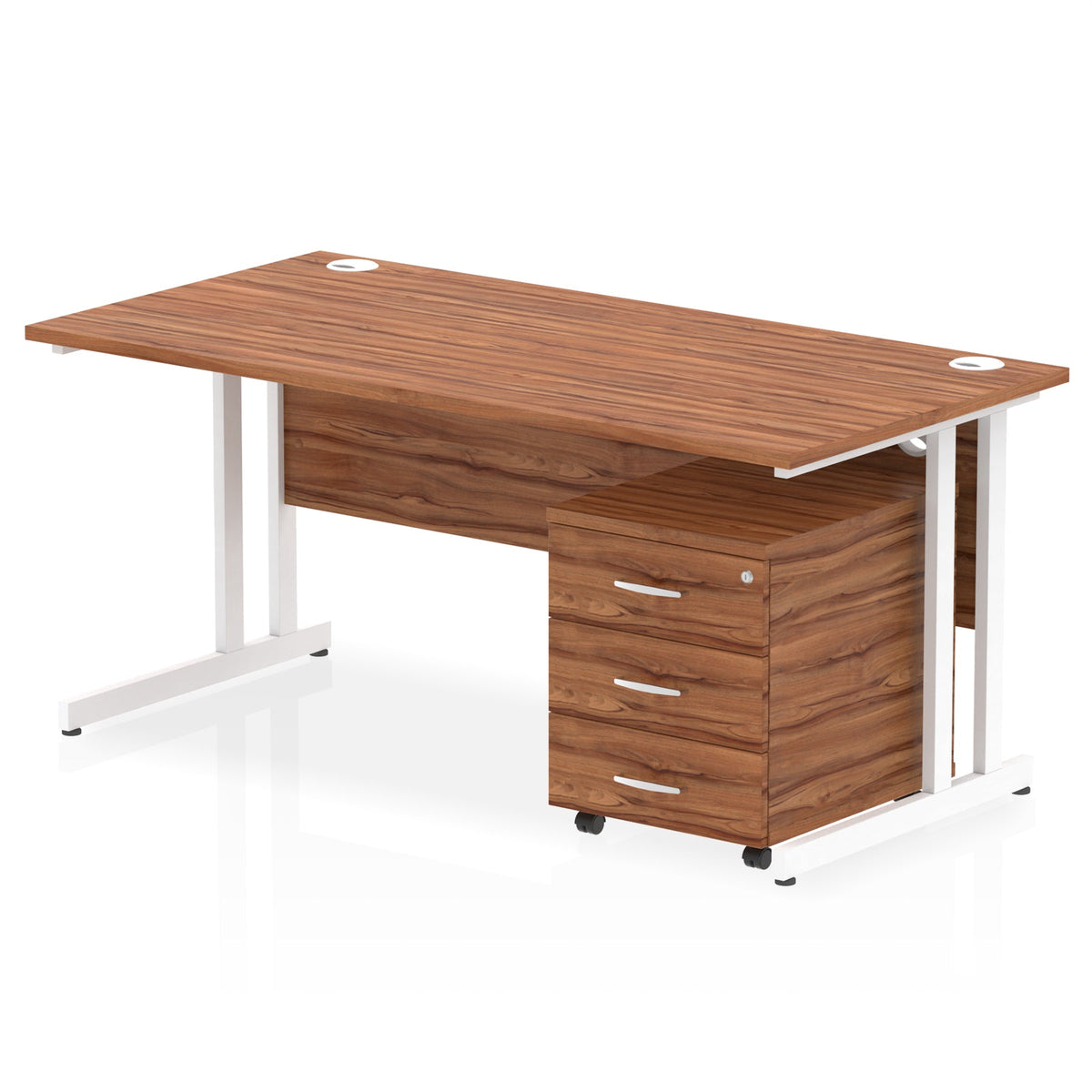 ID Workplace Cantilever Desk with Mobile Pedestal Walnut White 3 Drawer Mobile Pedestal - Industrious Decor