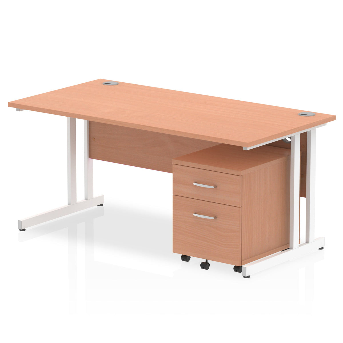 ID Workplace Cantilever Desk with Mobile Pedestal Beech White 2 Drawer Mobile Pedestal - Industrious Decor