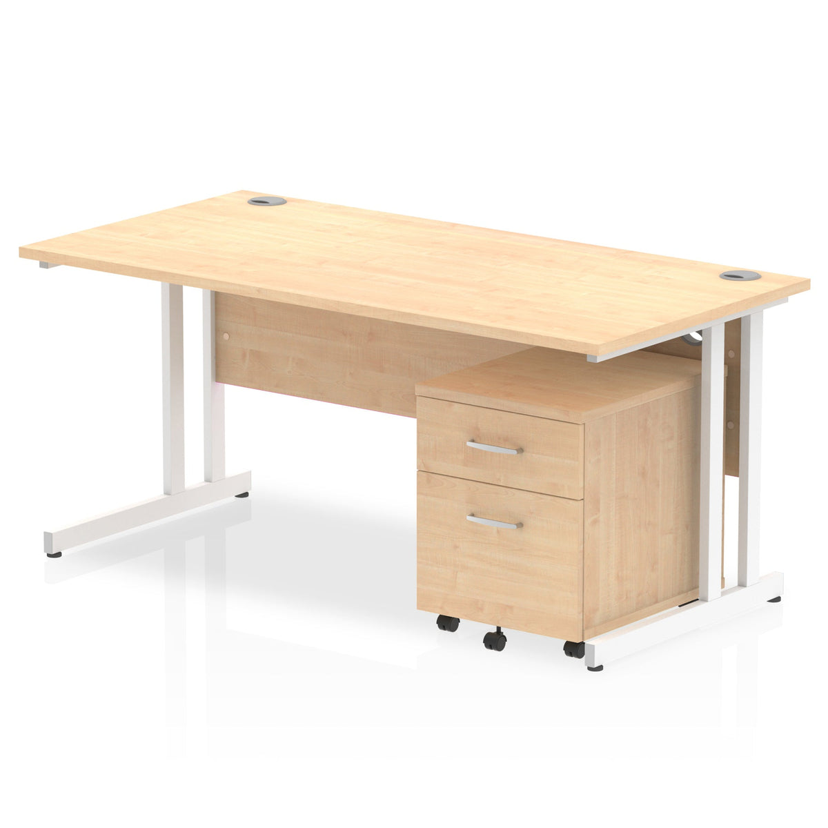 ID Workplace Cantilever Desk with Mobile Pedestal Maple White 2 Drawer Mobile Pedestal - Industrious Decor