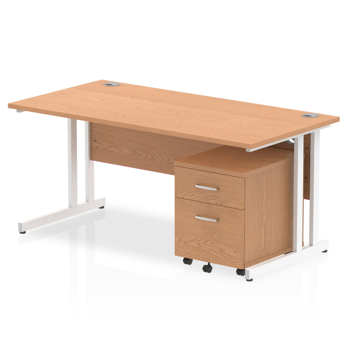 ID Workplace Cantilever Desk with Mobile Pedestal Oak White 2 Drawer Mobile Pedestal - Industrious Decor