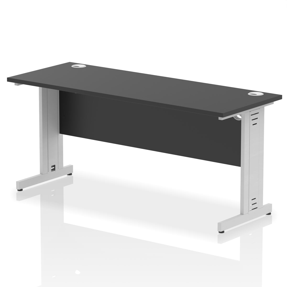 ID Workplace Slimline Cable Managed Desk – 1600mm Black Silver - Industrious Decor