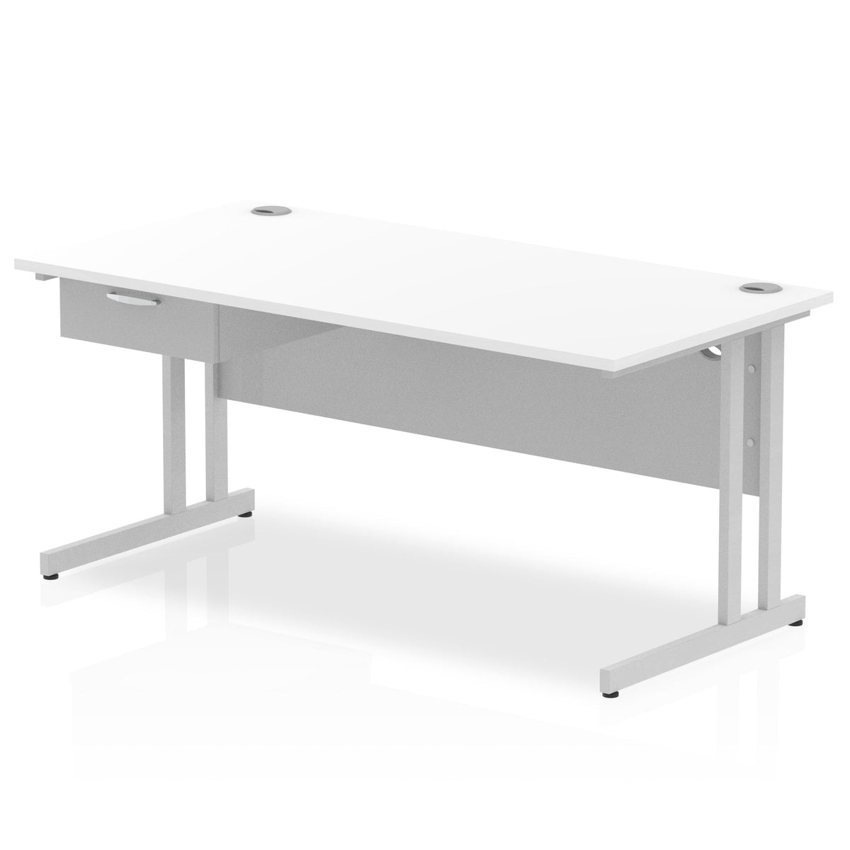ID Workplace Cantilever Desk with Single Drawer White Silver - Industrious Decor