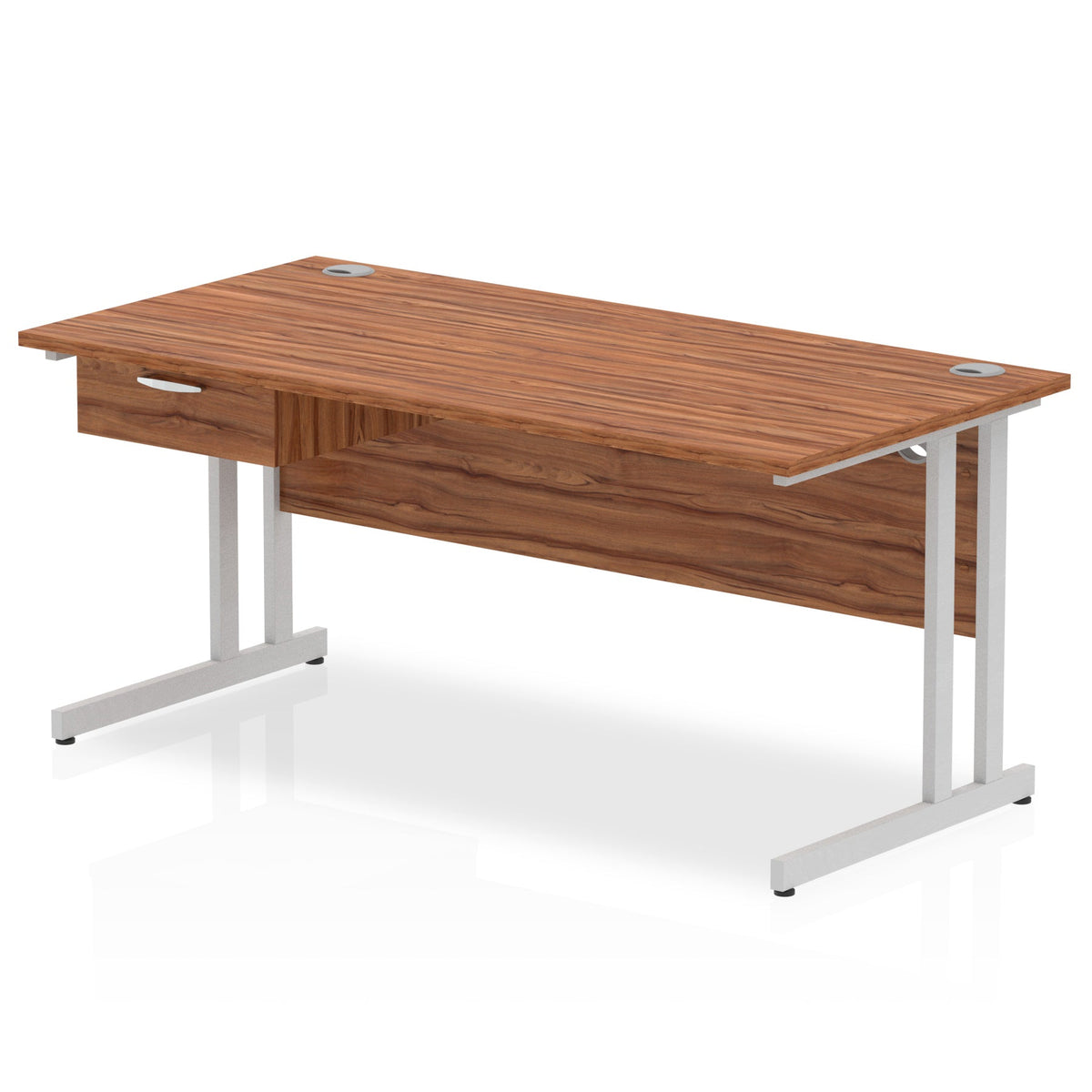 ID Workplace Cantilever Desk with Single Drawer Walnut Silver - Industrious Decor