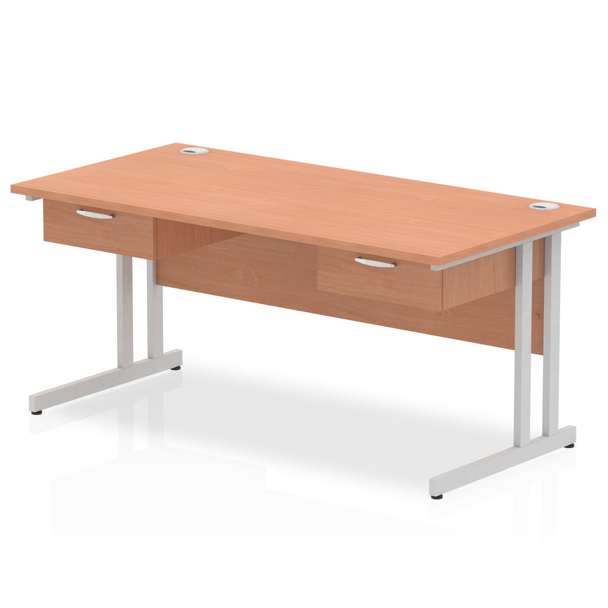 ID Workplace Cantilever Desk with Double Single Drawers Beech Silver - Industrious Decor