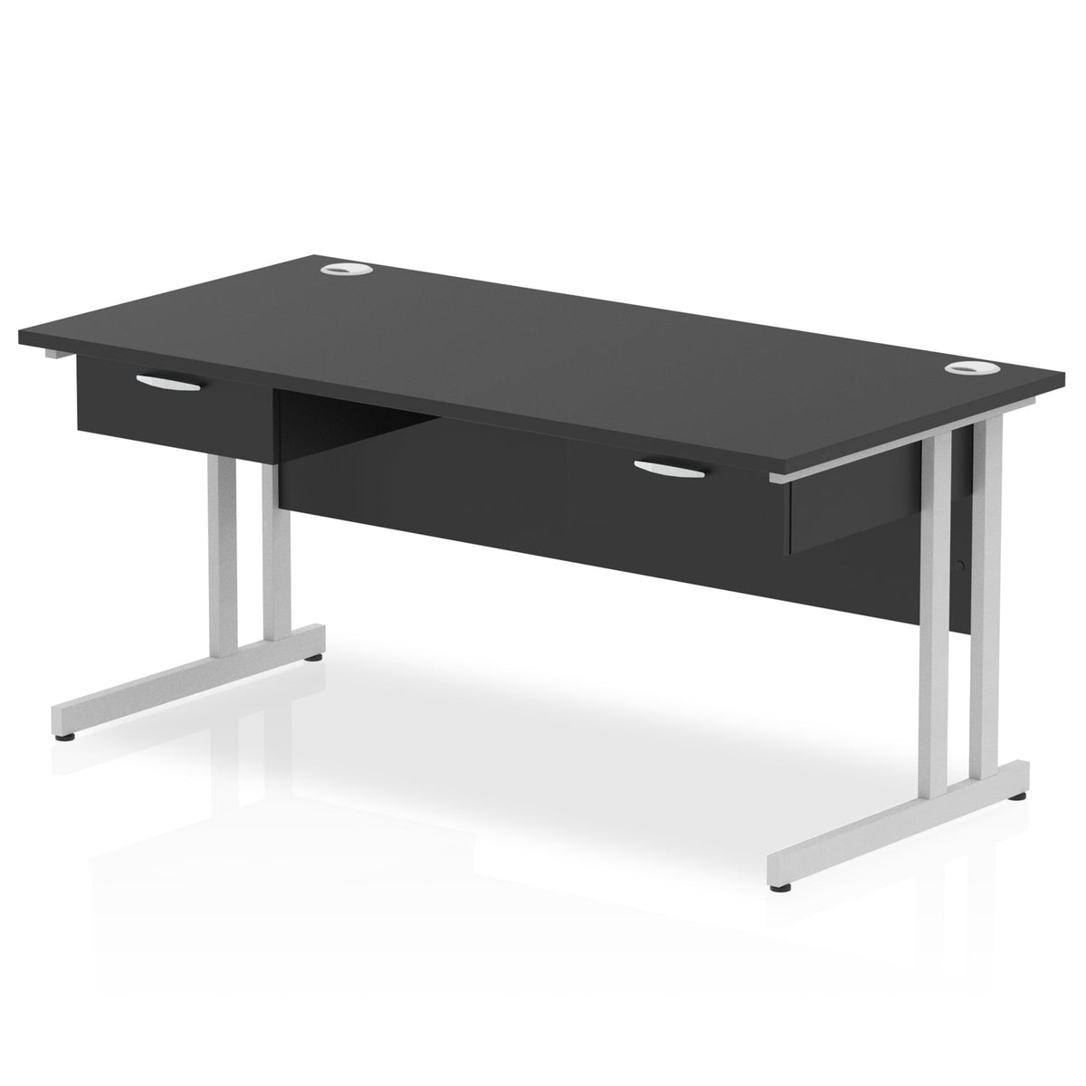 ID Workplace Cantilever Desk with Double Single Drawers Black Silver - Industrious Decor