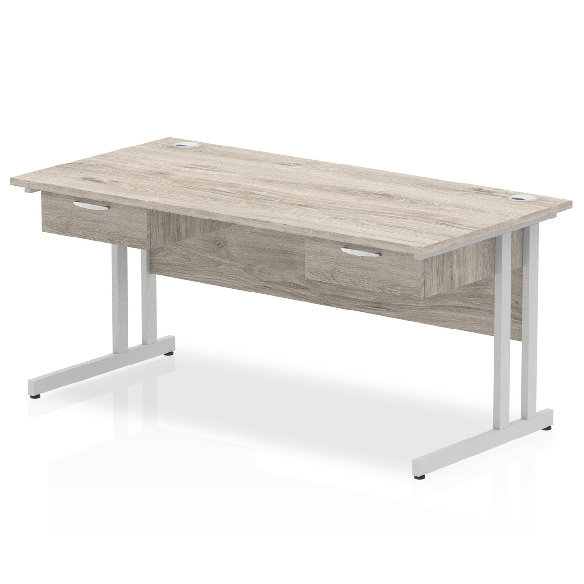 ID Workplace Cantilever Desk with Double Single Drawers Grey Oak Silver - Industrious Decor