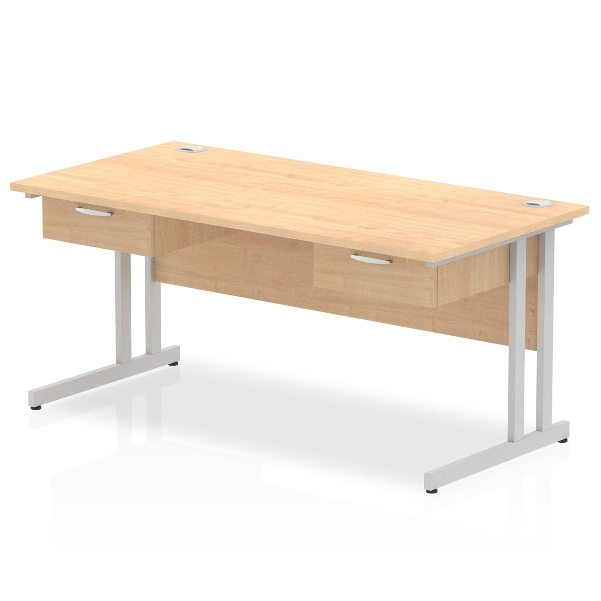 ID Workplace Cantilever Desk with Double Single Drawers Maple Silver - Industrious Decor