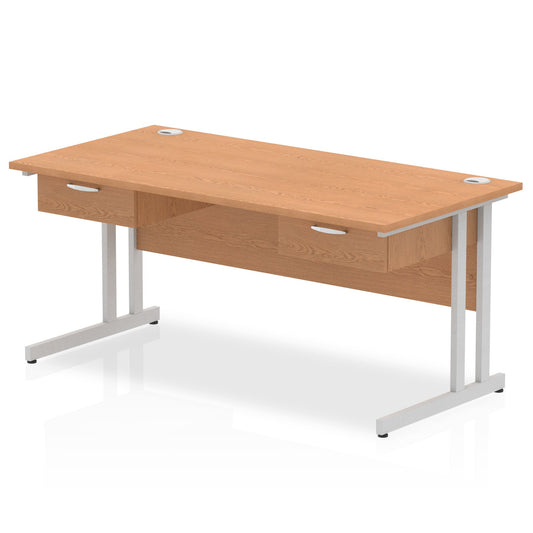 ID Workplace Cantilever Desk with Double Single Drawers Oak Silver - Industrious Decor