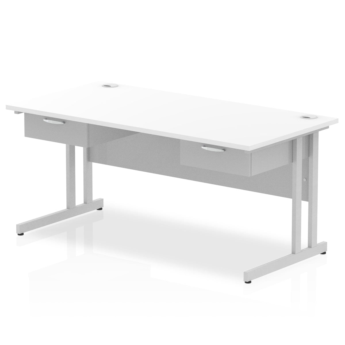 ID Workplace Cantilever Desk with Double Single Drawers White Silver - Industrious Decor