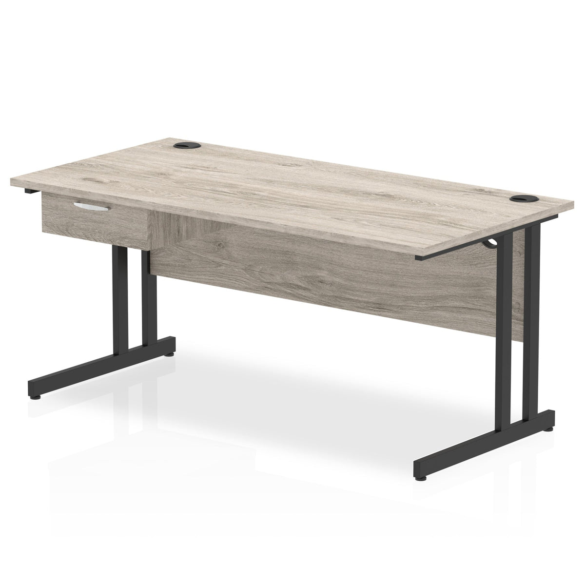 ID Workplace Cantilever Desk with Single Drawer Grey Oak Black - Industrious Decor