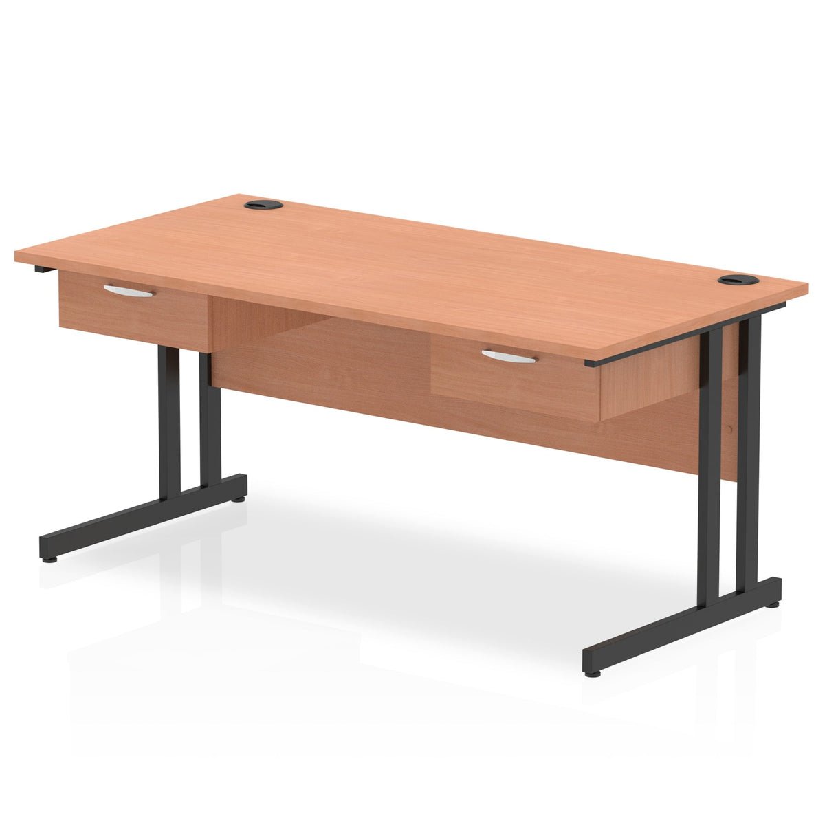ID Workplace Cantilever Desk with Double Single Drawers Beech Black - Industrious Decor