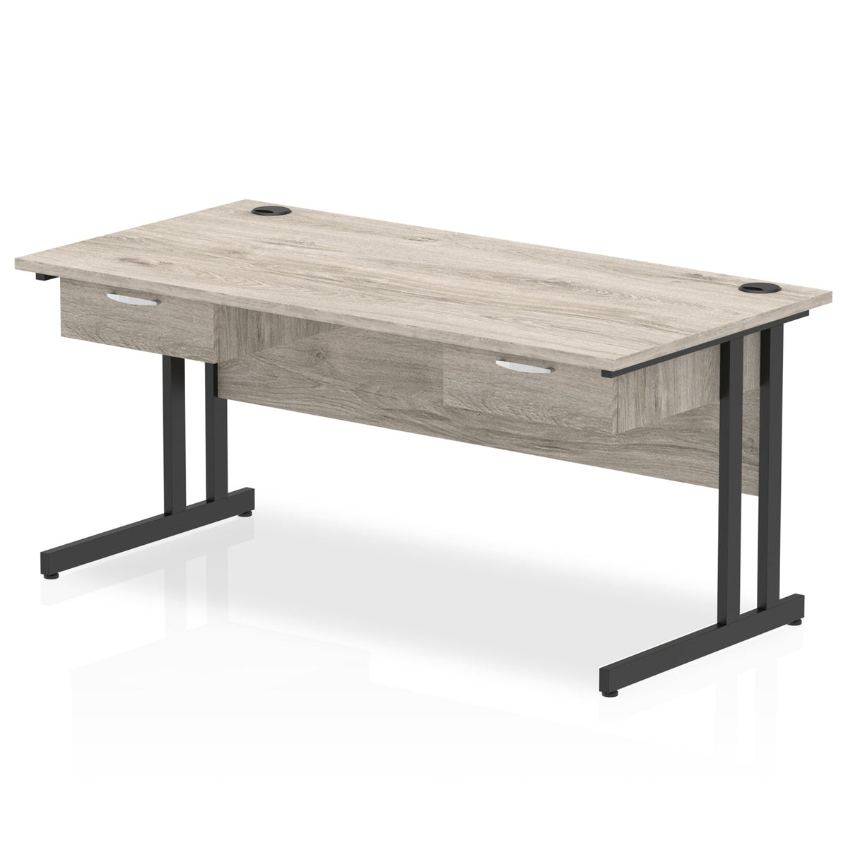 ID Workplace Cantilever Desk with Double Single Drawers Grey Oak Black - Industrious Decor