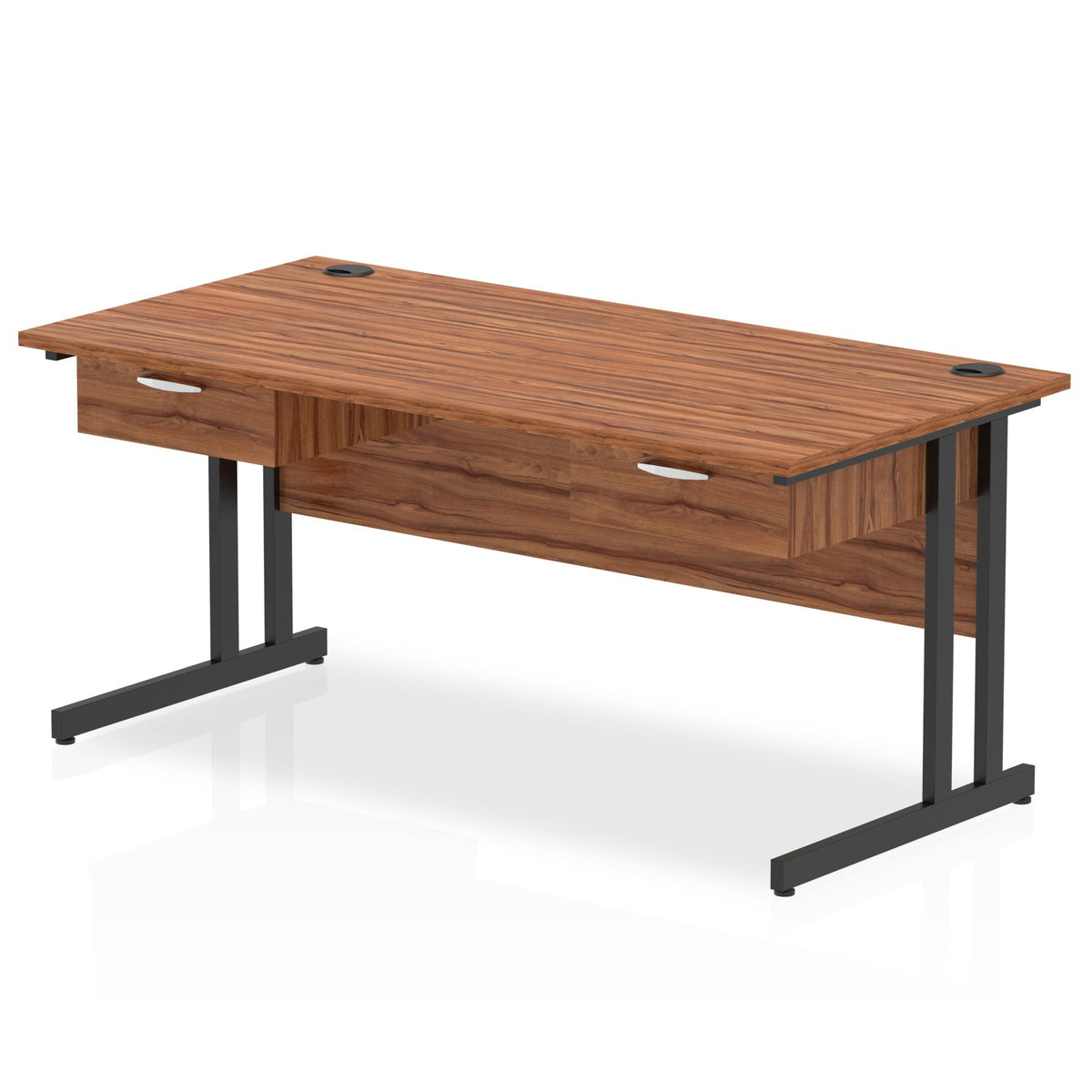 ID Workplace Cantilever Desk with Double Single Drawers Walnut Black - Industrious Decor
