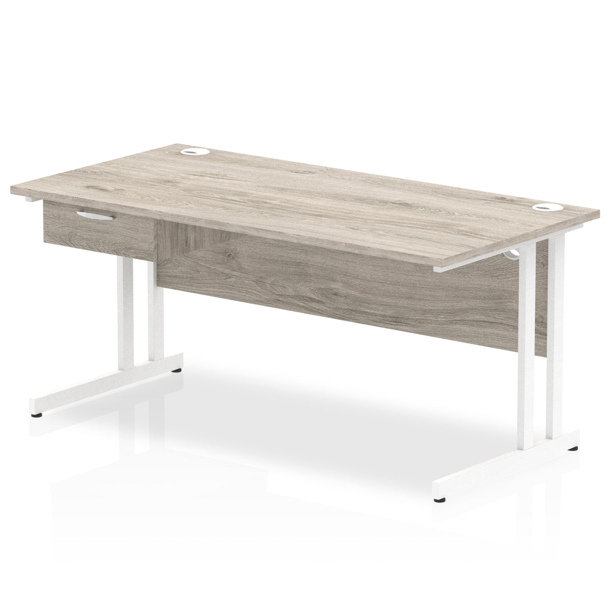 ID Workplace Cantilever Desk with Single Drawer Grey Oak White - Industrious Decor