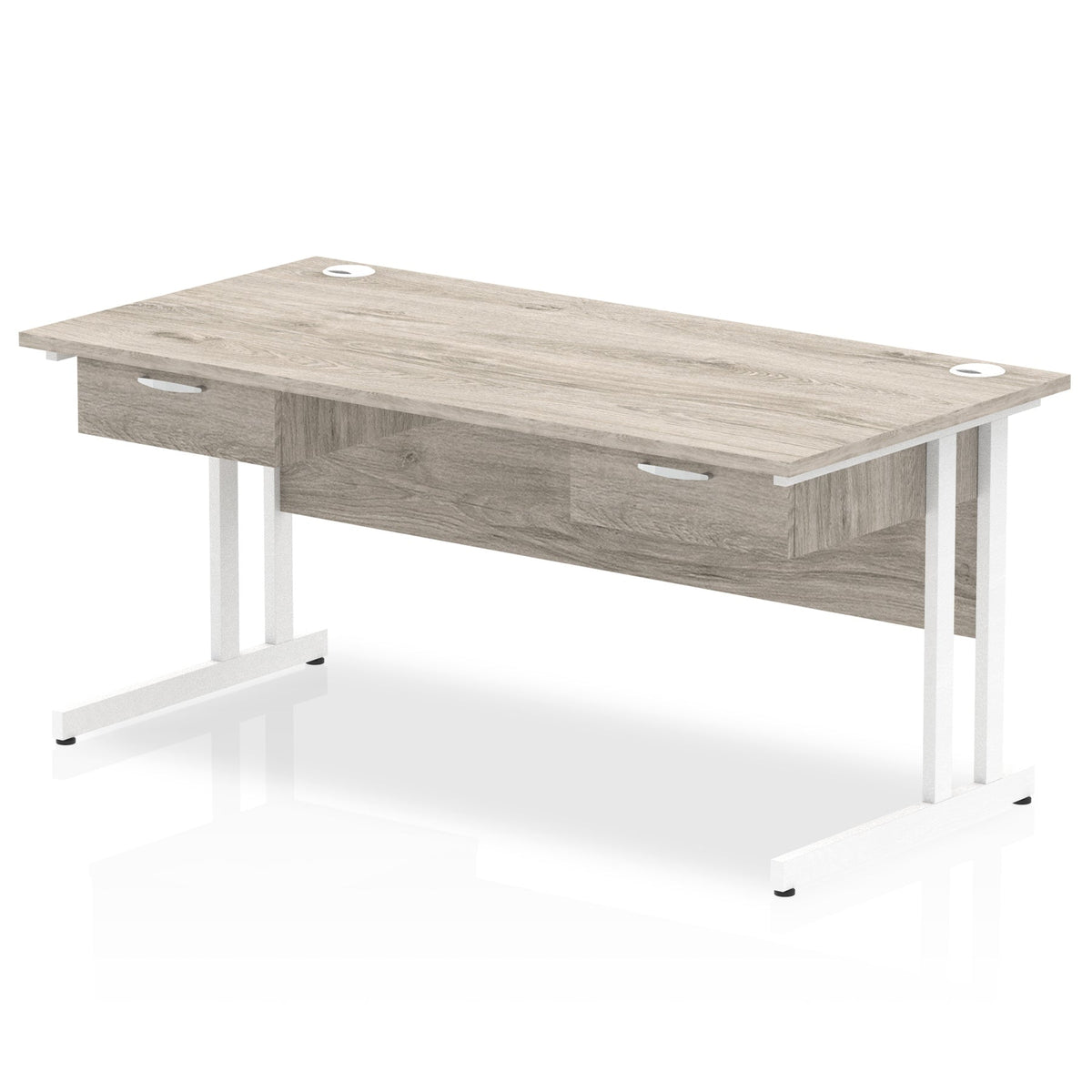 ID Workplace Cantilever Desk with Double Single Drawers Grey Oak White - Industrious Decor