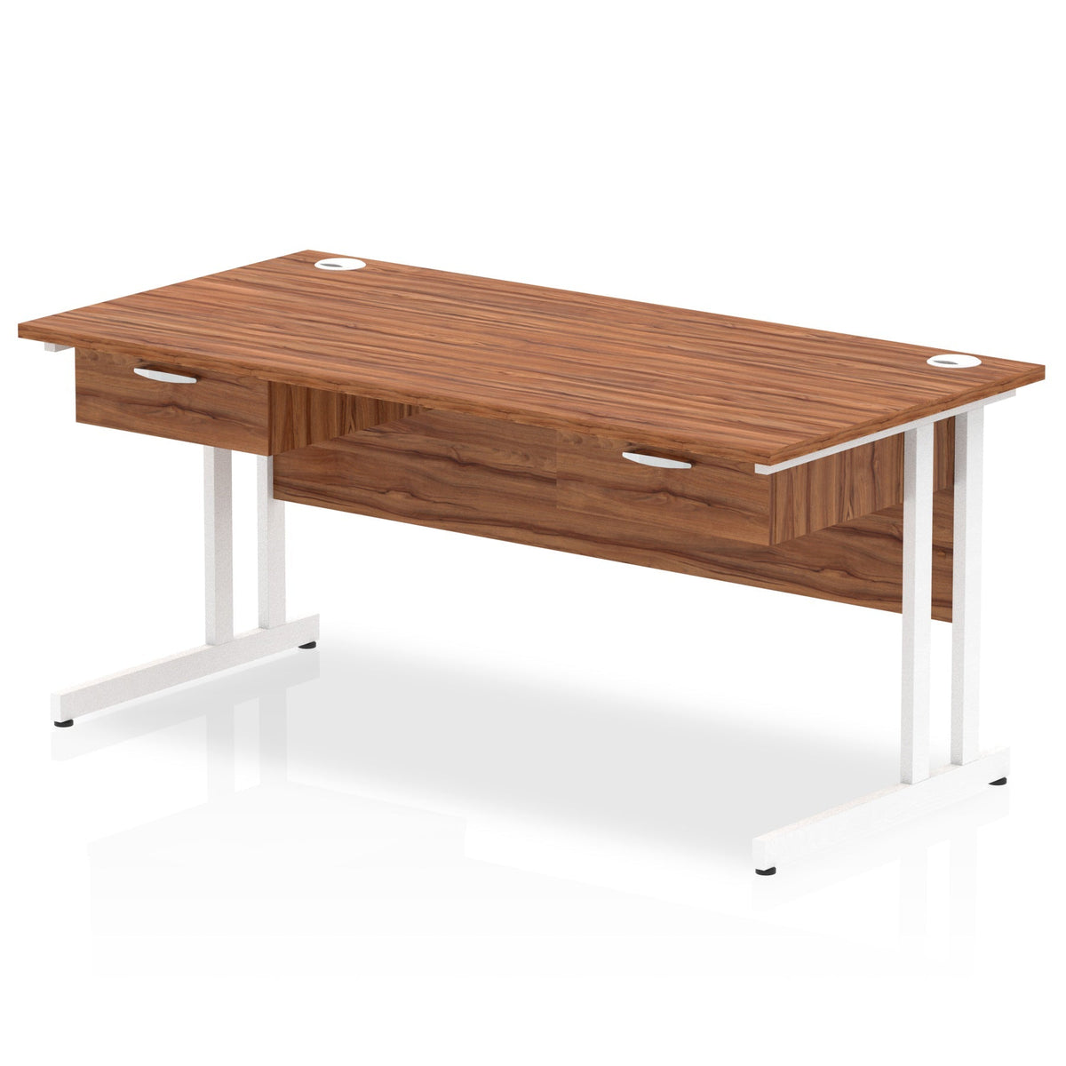 ID Workplace Cantilever Desk with Double Single Drawers Walnut White - Industrious Decor