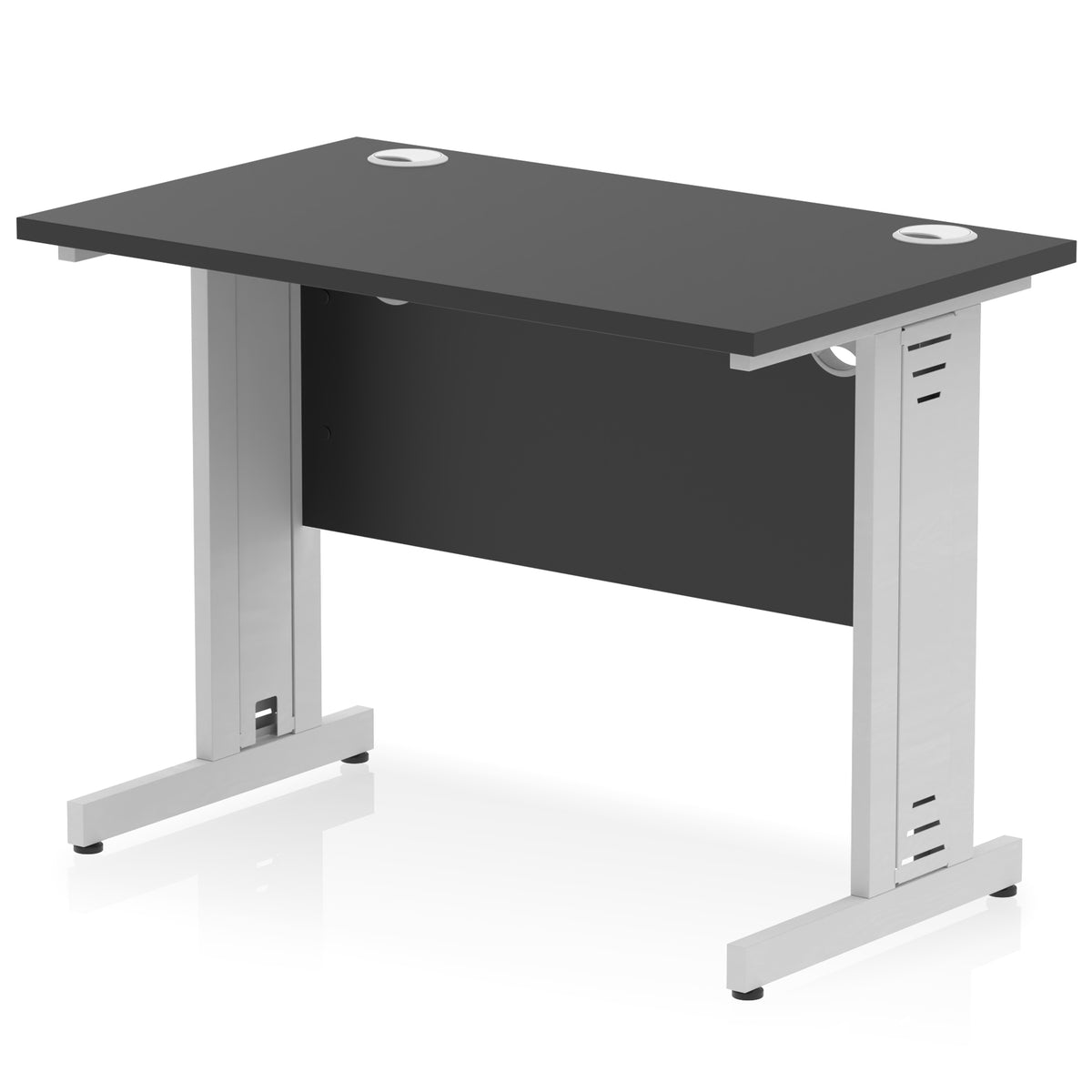 ID Workplace Slimline Cable Managed Desk – 1000mm Black Silver - Industrious Decor