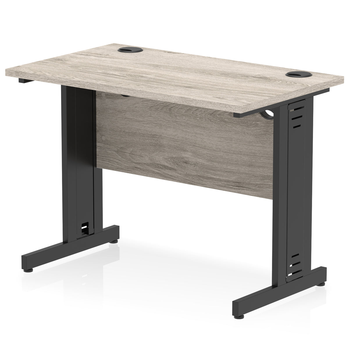 ID Workplace Slimline Cable Managed Desk – 1000mm Grey Oak Black - Industrious Decor
