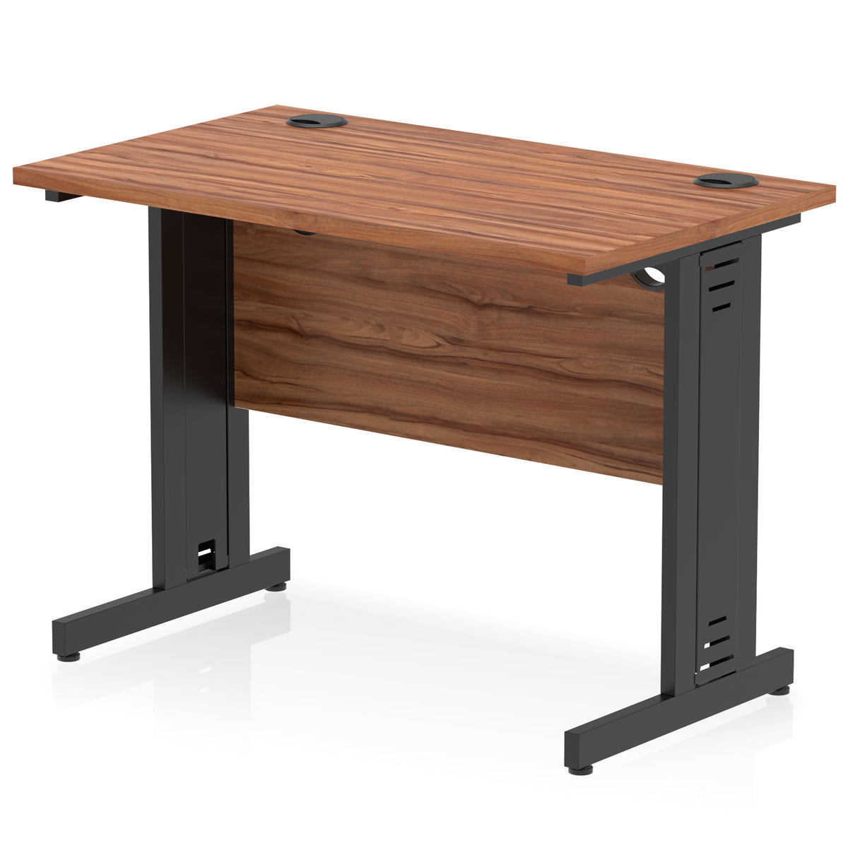 ID Workplace Slimline Cable Managed Desk – 1000mm Walnut Black - Industrious Decor