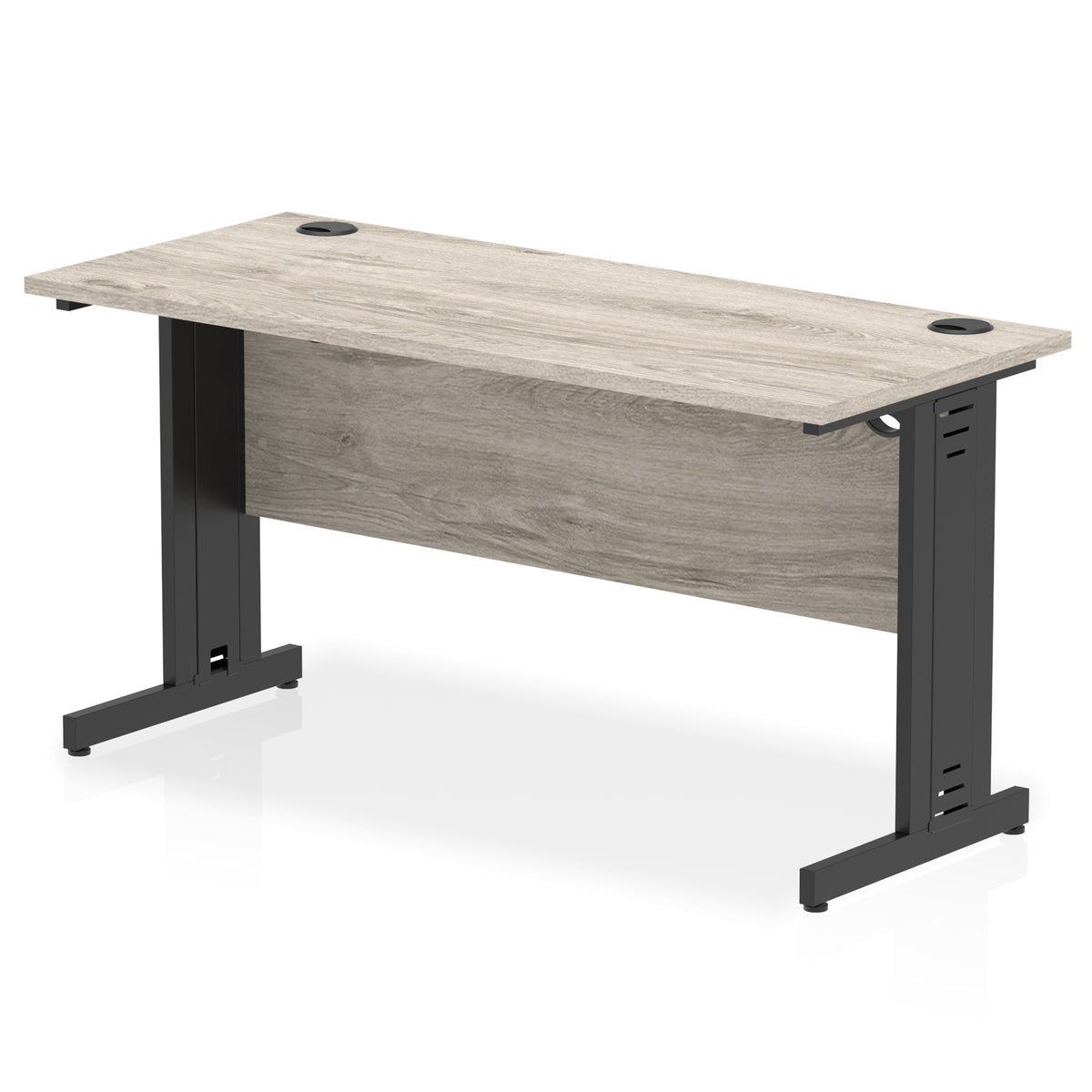 ID Workplace Slimline Cable Managed Desk – 1400mm Grey Oak Black - Industrious Decor