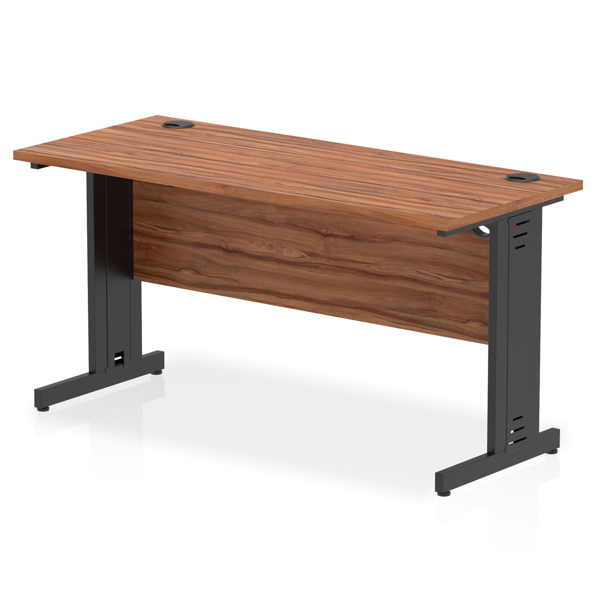 ID Workplace Slimline Cable Managed Desk – 1400mm Walnut Black - Industrious Decor