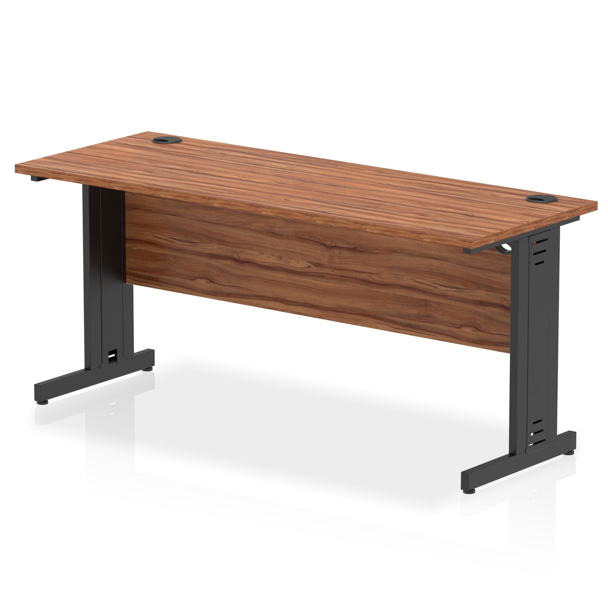 ID Workplace Slimline Cable Managed Desk – 1600mm Walnut Black - Industrious Decor