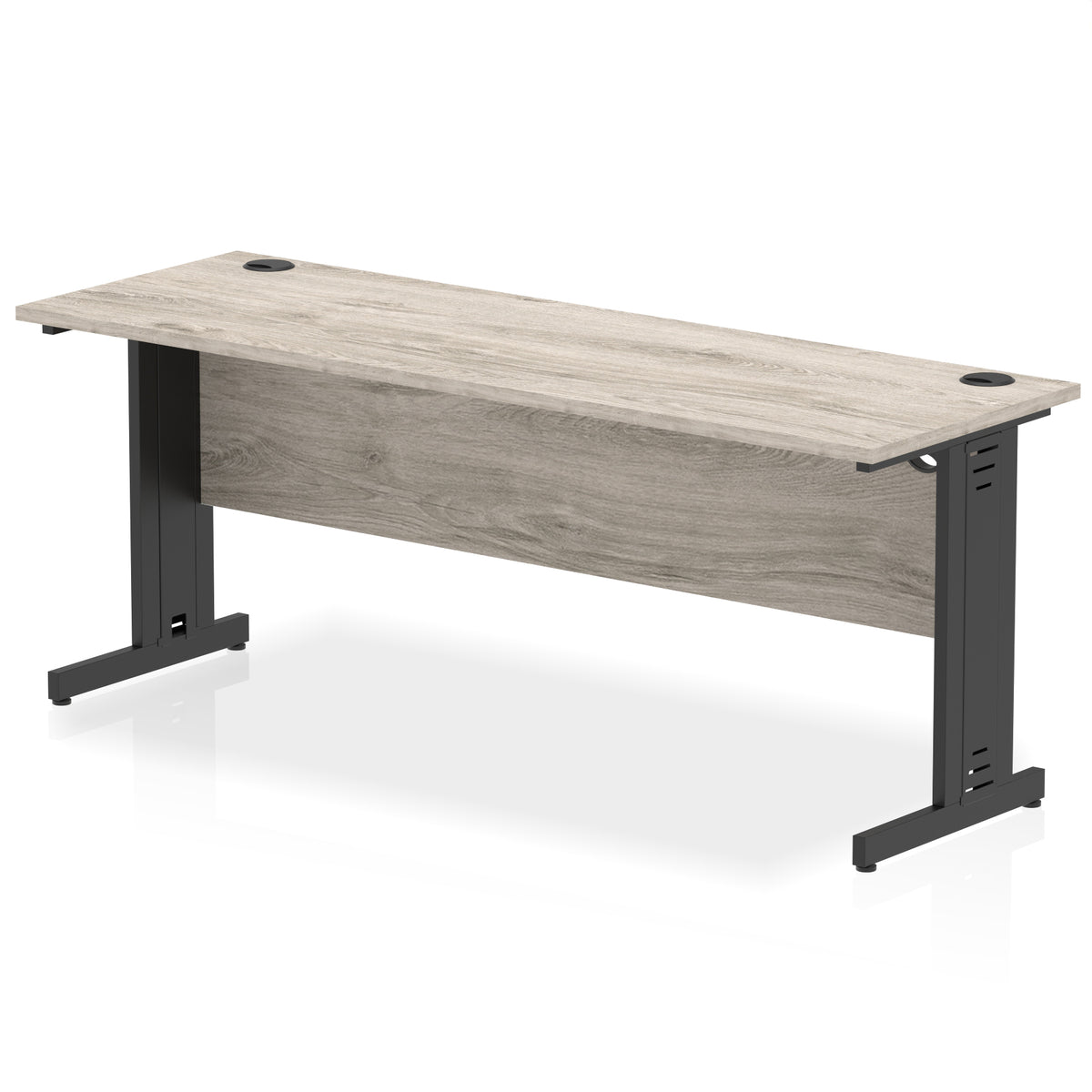ID Workplace Slimline Cable Managed Desk – 1800mm Grey Oak Black - Industrious Decor