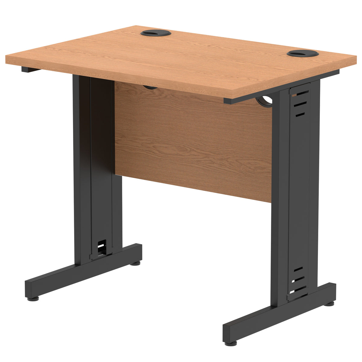 ID Workplace Slimline Cable Managed Desk – 800mm Oak Black - Industrious Decor