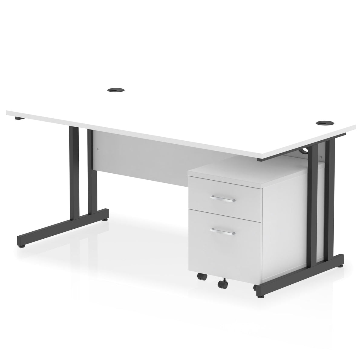 ID Workplace Cantilever Desk with Mobile Pedestal White Black 2 Drawer Mobile Pedestal - Industrious Decor