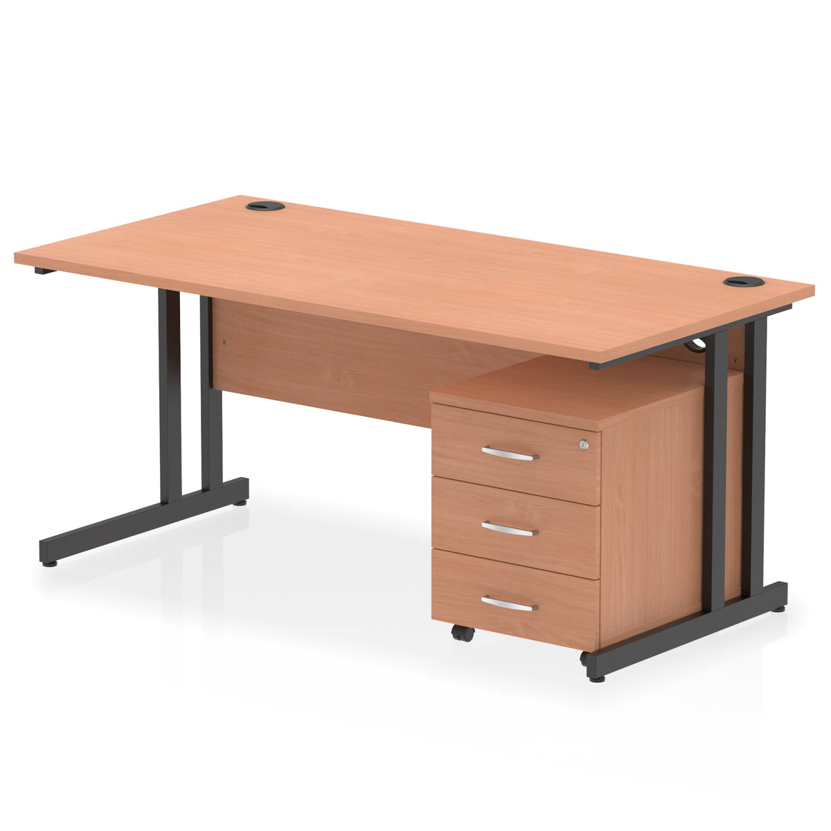 ID Workplace Cantilever Desk with Mobile Pedestal Beech Black 3 Drawer Mobile Pedestal - Industrious Decor