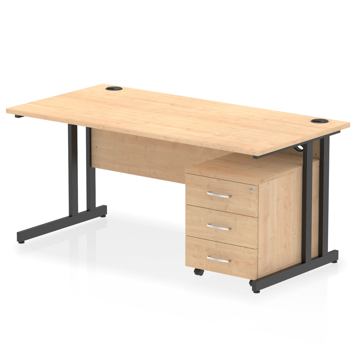 ID Workplace Cantilever Desk with Mobile Pedestal Maple Black 3 Drawer Mobile Pedestal - Industrious Decor
