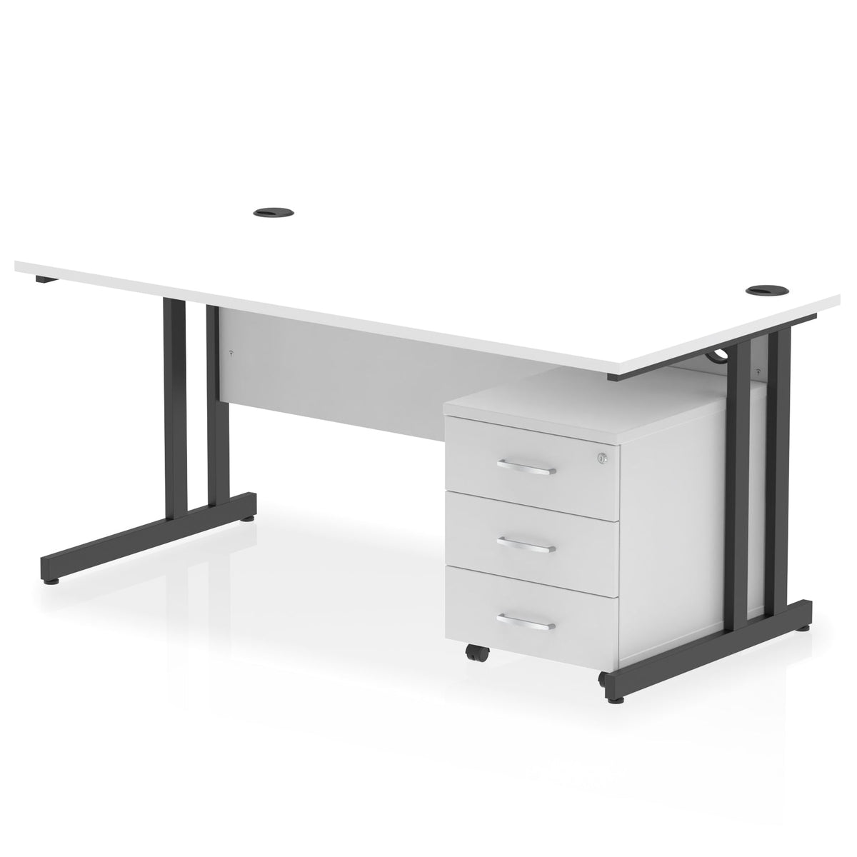 ID Workplace Cantilever Desk with Mobile Pedestal White Black 3 Drawer Mobile Pedestal - Industrious Decor