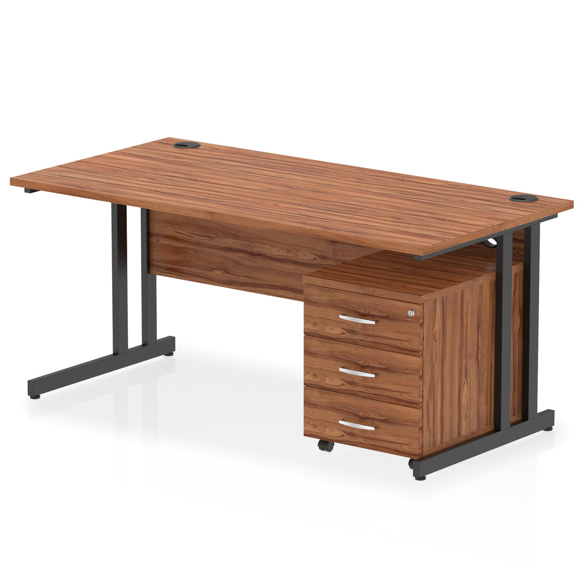 ID Workplace Cantilever Desk with Mobile Pedestal Walnut Black 3 Drawer Mobile Pedestal - Industrious Decor