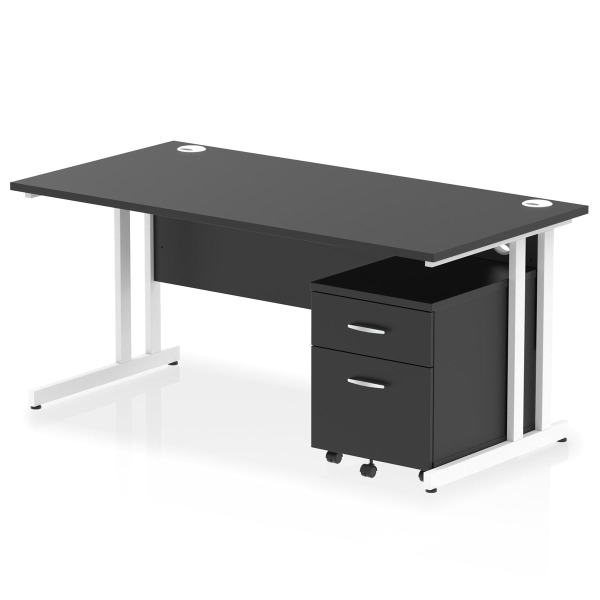ID Workplace Cantilever Desk with Mobile Pedestal Black White 2 Drawer Mobile Pedestal - Industrious Decor