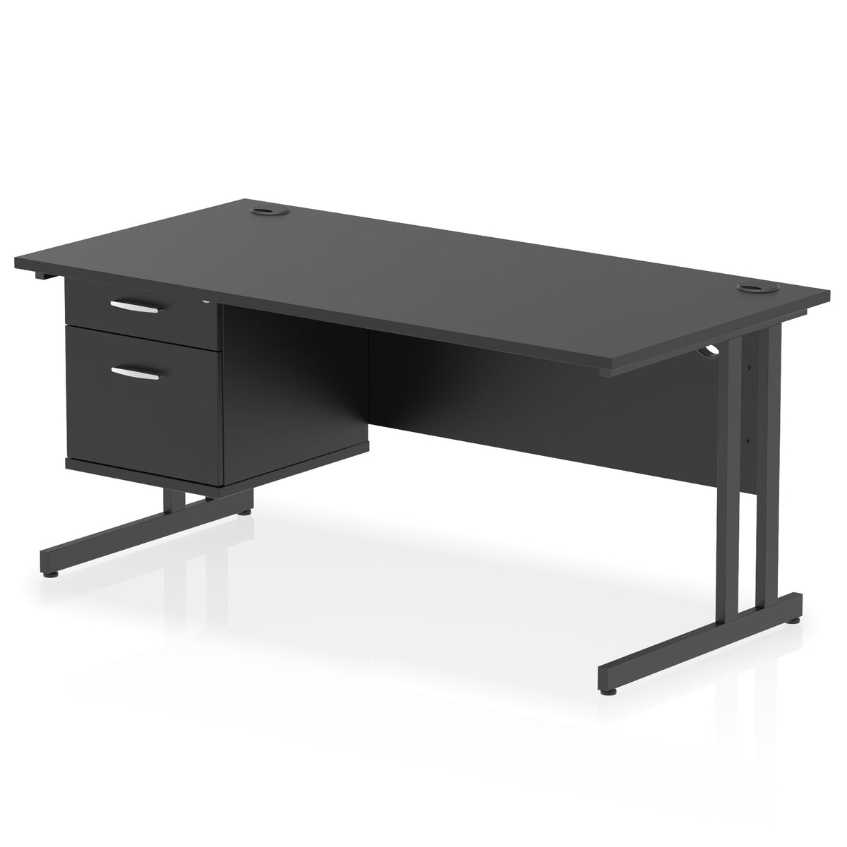 ID Workplace Cantilever Desk with 2 Drawer Fixed Pedestal Black Black - Industrious Decor