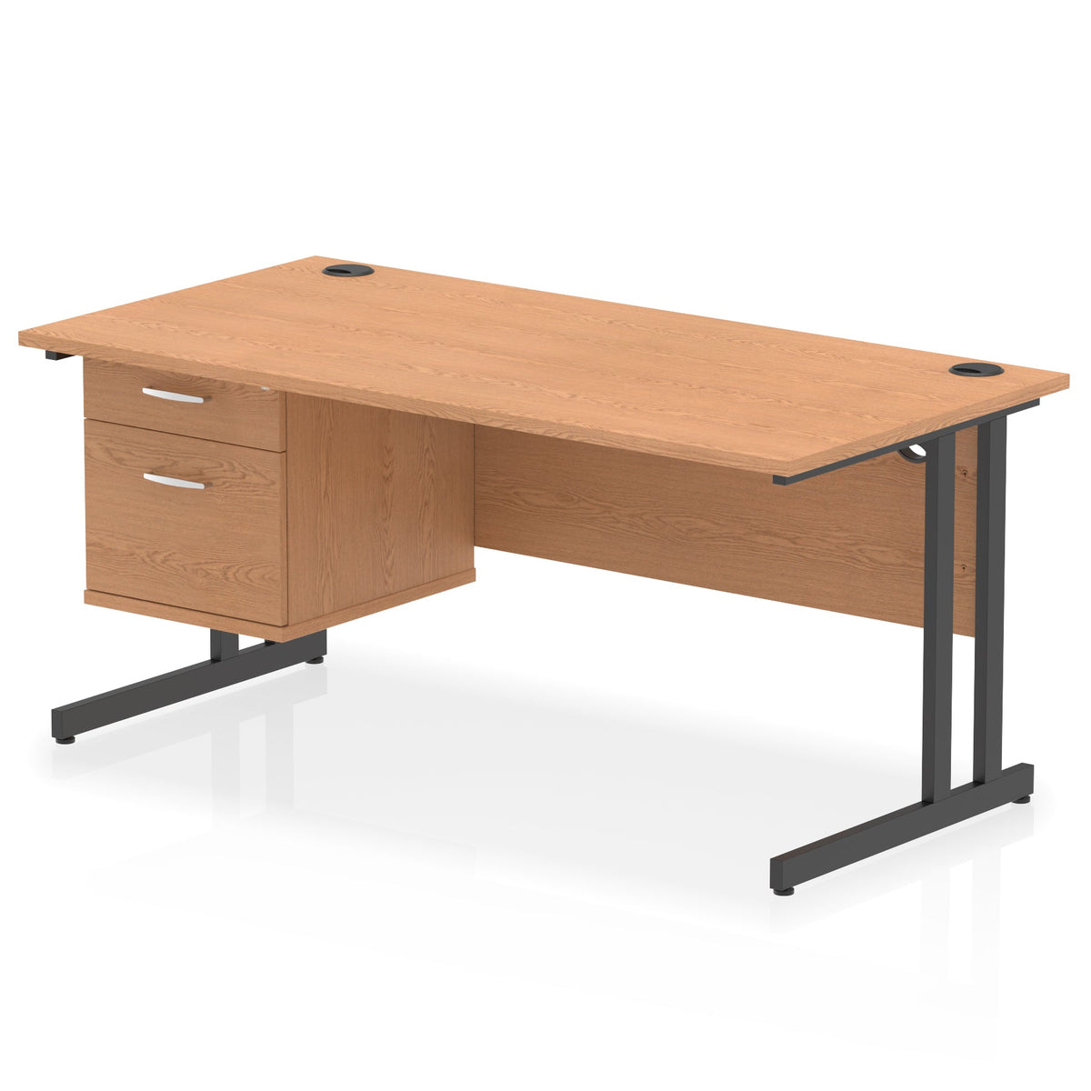 ID Workplace Cantilever Desk with 2 Drawer Fixed Pedestal Oak Black - Industrious Decor