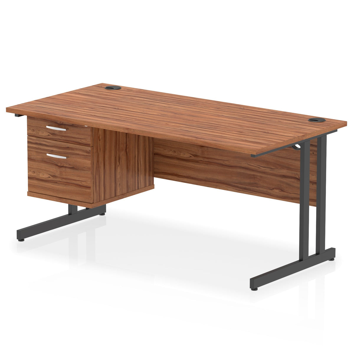 ID Workplace Cantilever Desk with 2 Drawer Fixed Pedestal Walnut Black - Industrious Decor