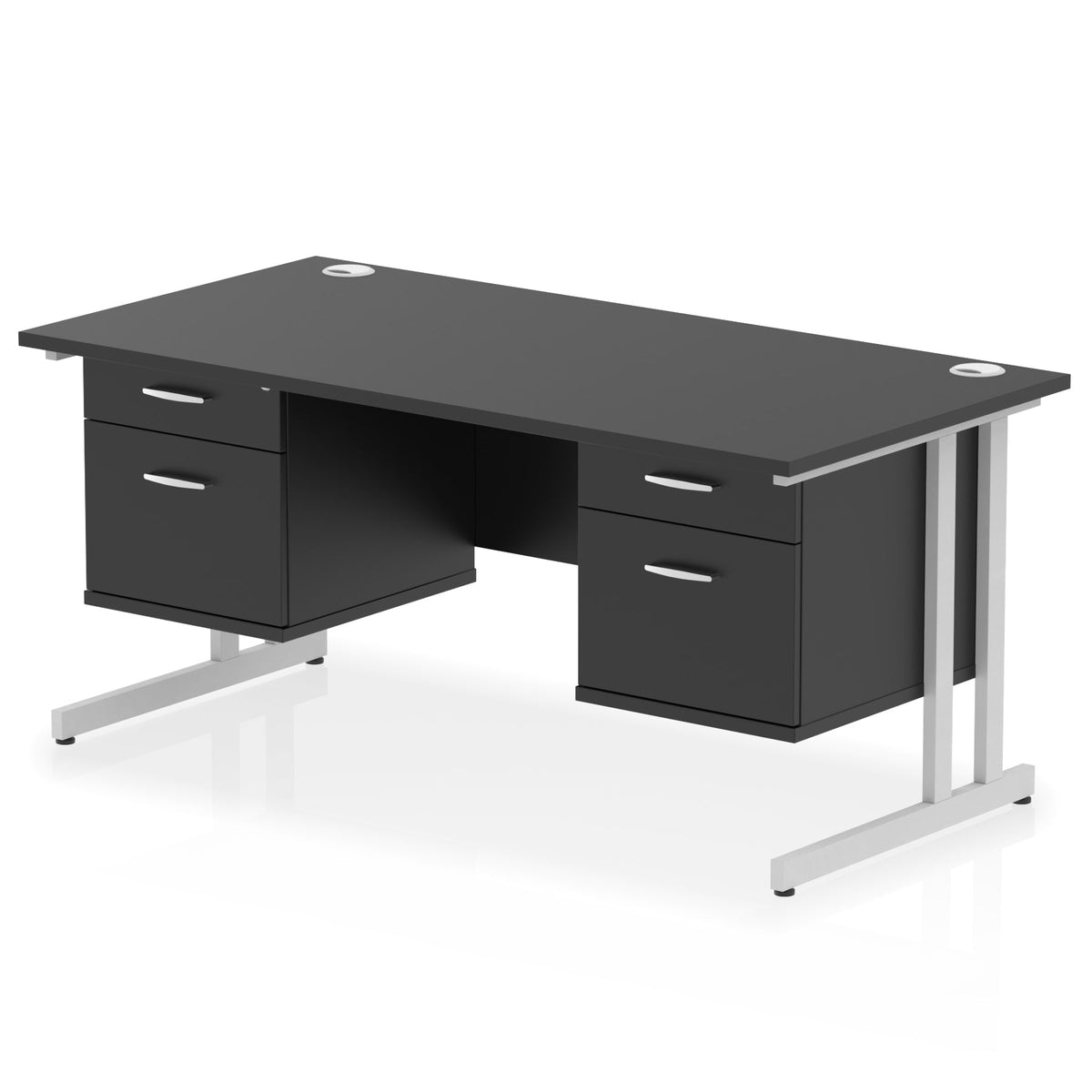ID Workplace Cantilever Desk with Double 2-Drawer Pedestals Black Silver - Industrious Decor