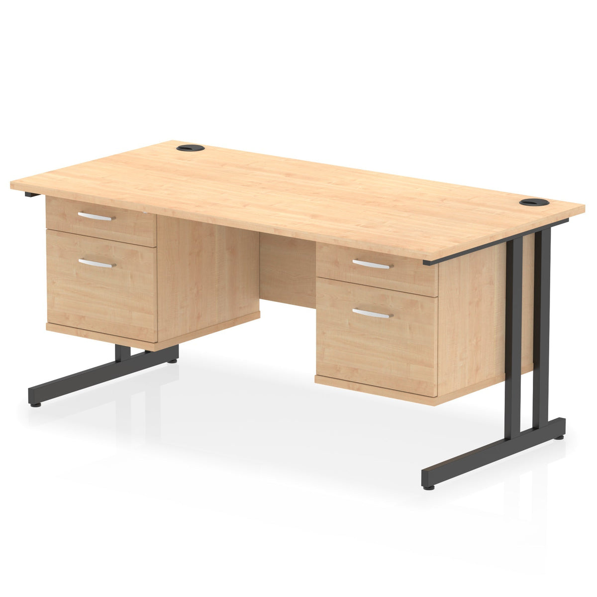 ID Workplace Cantilever Desk with Double 2-Drawer Pedestals Maple Black - Industrious Decor