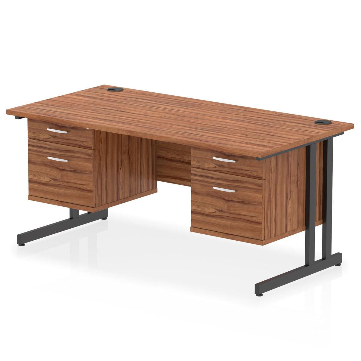 ID Workplace Cantilever Desk with Double 2-Drawer Pedestals Walnut Black - Industrious Decor