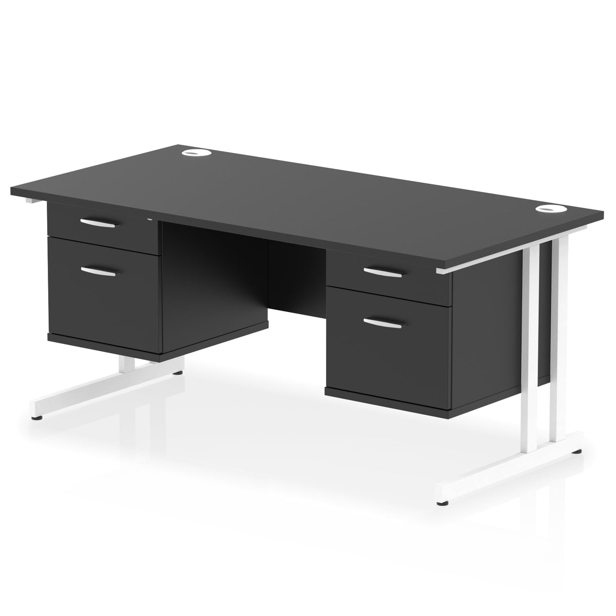 ID Workplace Cantilever Desk with Double 2-Drawer Pedestals Black White - Industrious Decor
