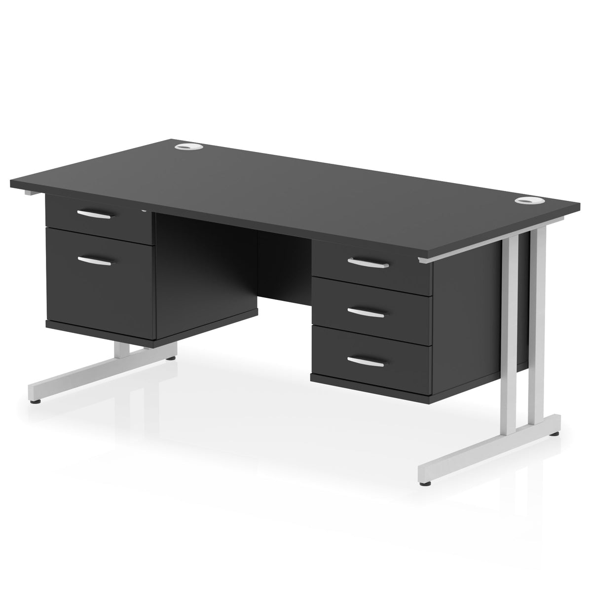 ID Workplace Cantilever Desk with 2-Drawer & 3-Drawer Pedestals Black Silver - Industrious Decor