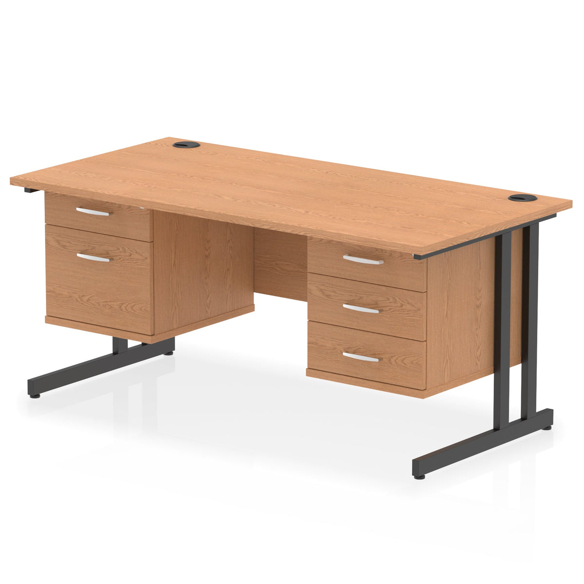 ID Workplace Cantilever Desk with 2-Drawer & 3-Drawer Pedestals Oak Black - Industrious Decor